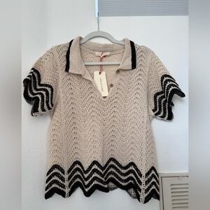 Solitaire Black and Beige Knit Polo